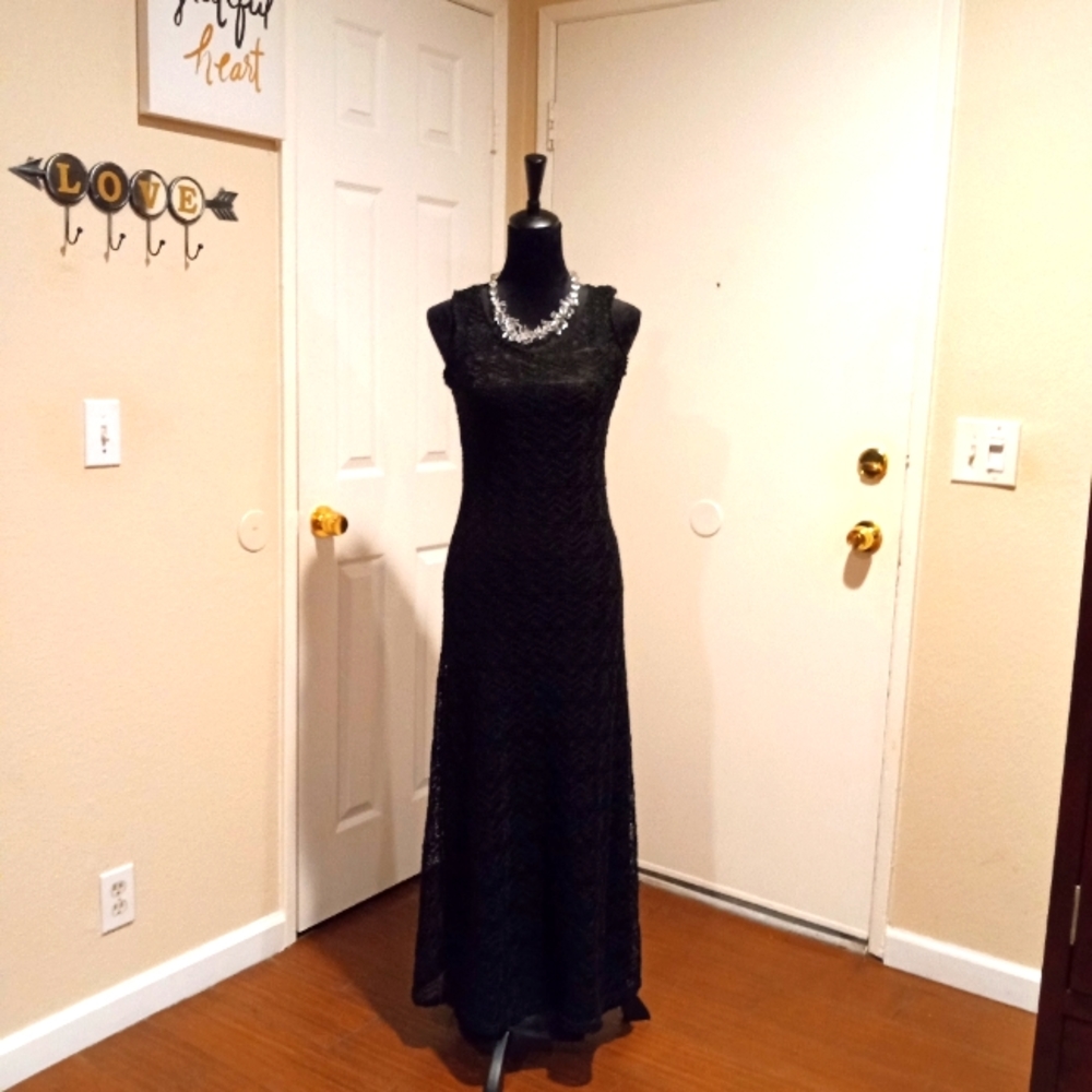 Long Black Crochet Maxi Dress Size Small
